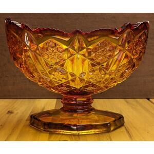 Retro 50s 60s 70s Kemple Wheaton Footed Compote Bowl Dish Amberina Yellow Orange